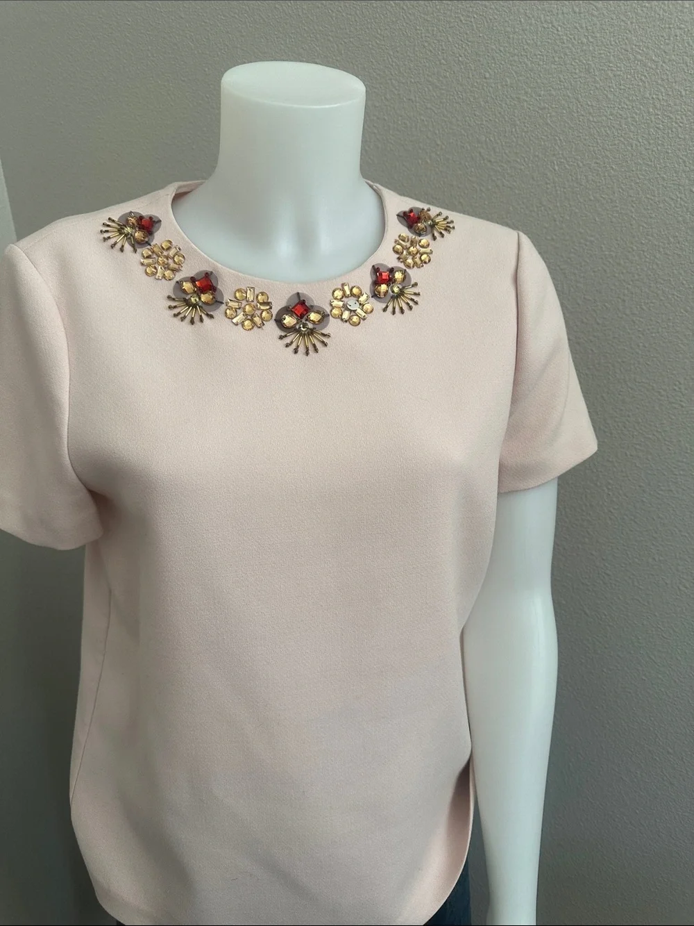 kate spade Blush Pink Jeweled Crewneck Short-Sleeve Top